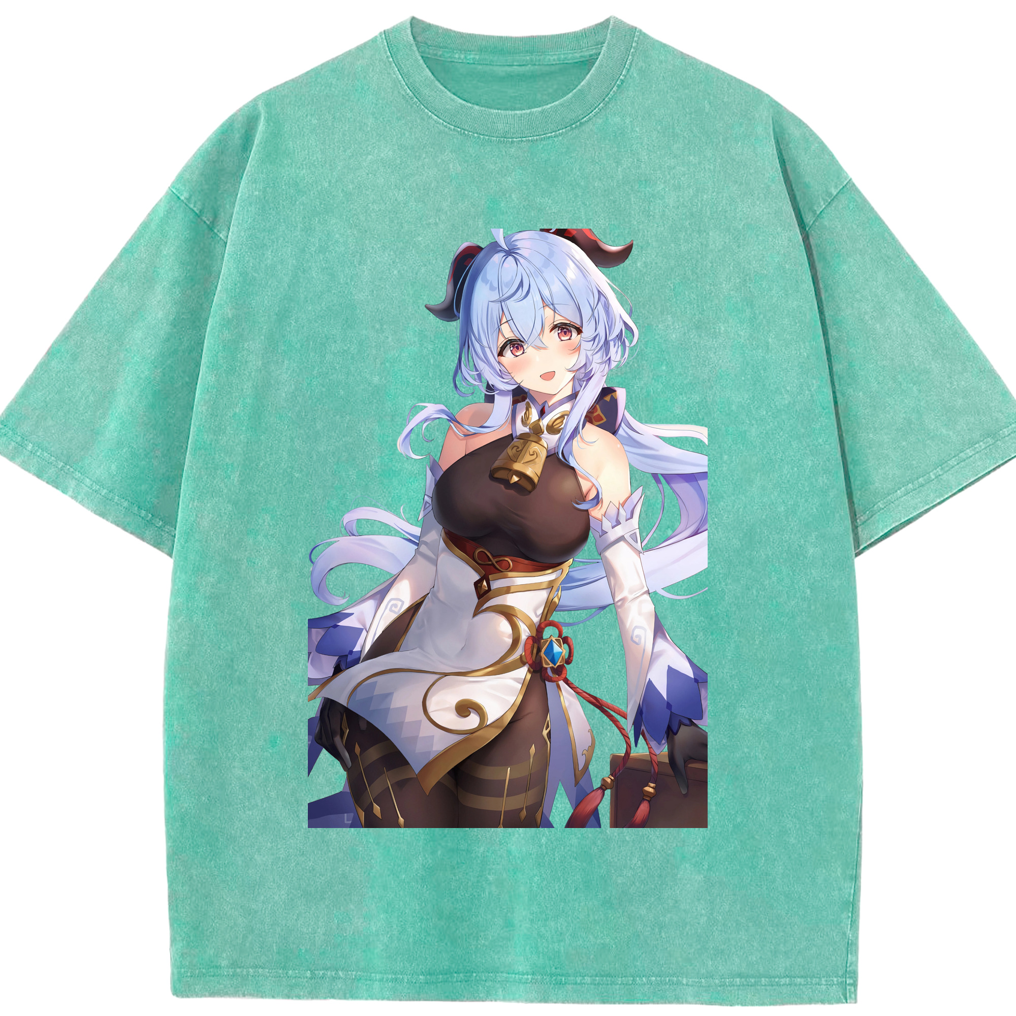 げんし神 甘雨 かんう genshin Ganyu 綿100% ヴィンテージ風 半袖Tシャツ（フロントプリント）